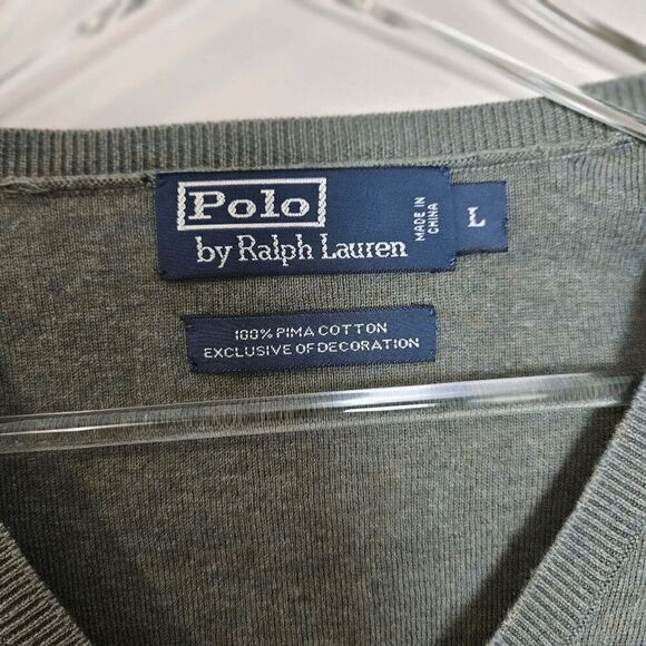 Polo Ralph Lauren 100% Pima Cotton V-neck Sweater Vest Mens Green Size Large - Picture 2 of 3